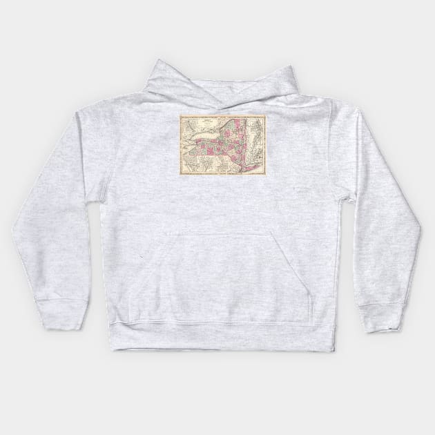 Vintage Map of New York (1864) Kids Hoodie by Bravuramedia